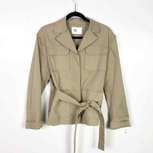BECKEN BELTED KHAKI‎ BUTTON DOWN JACKET MEDIUM-EUC